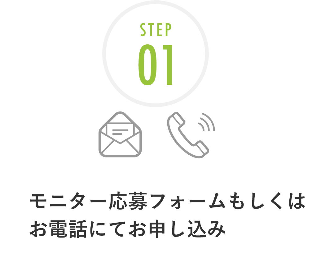 STEP1:モニタ応募フォーム、もしくはお電話にてお申し込み